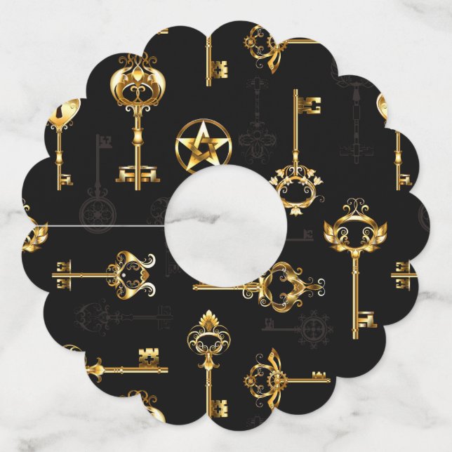 Seamless Pattern with Golden Keys Wine Glass Tag (Front)