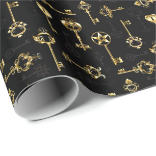 Seamless Pattern with Golden Keys Wrapping Paper