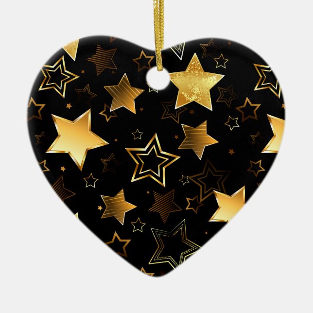 Seamless pattern with Golden Stars Ceramic Ornament (Front)