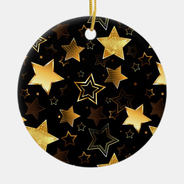Seamless pattern with Golden Stars Ceramic Ornament (Front)