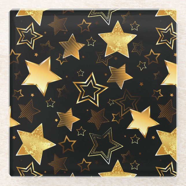 Seamless pattern with Golden Stars Glass Coaster (Front)