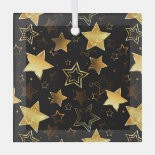 Seamless pattern with Golden Stars Glass Ornament