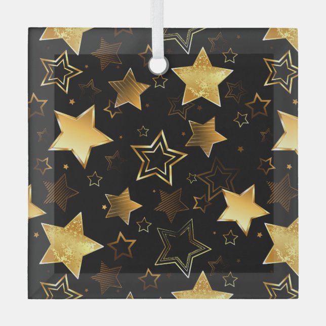 Seamless pattern with Golden Stars Glass Ornament (Front)