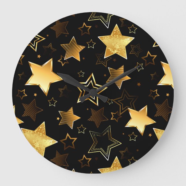 Seamless pattern with Golden Stars Large Clock (Front)
