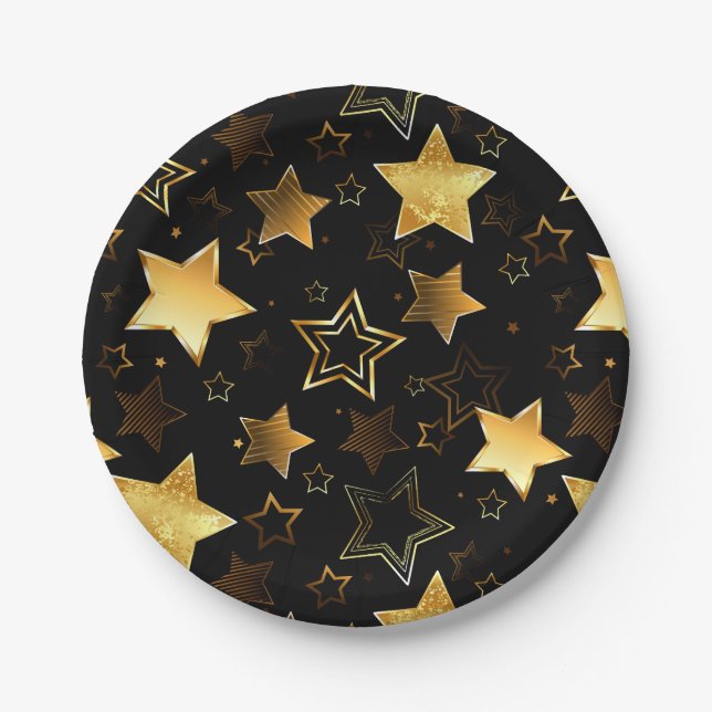 Seamless pattern with Golden Stars Paper Plate (Front)