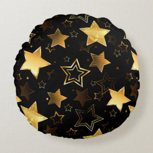 Seamless pattern with Golden Stars Round Pillow