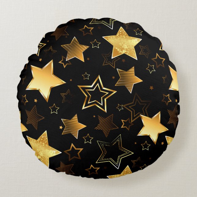 Seamless pattern with Golden Stars Round Pillow (Front)