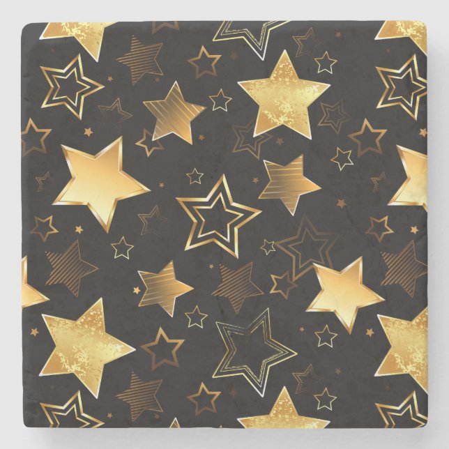 Seamless pattern with Golden Stars Stone Coaster (Front)