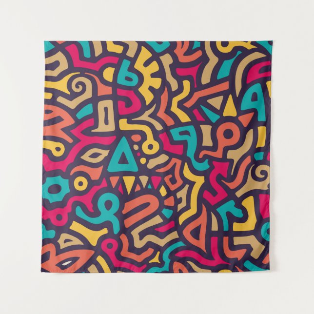 Seamless Pattern with Graffiti Curve Shapes. Mix o Tapestry (Front)