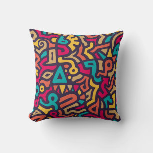 Seamless Pattern with Graffiti Curve Shapes. Mix o Throw Pillow
