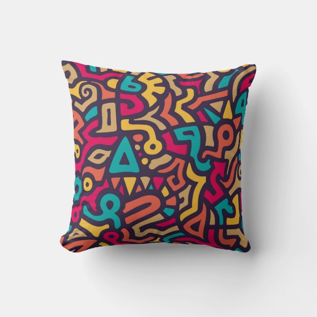 Seamless Pattern with Graffiti Curve Shapes. Mix o Throw Pillow (Front)