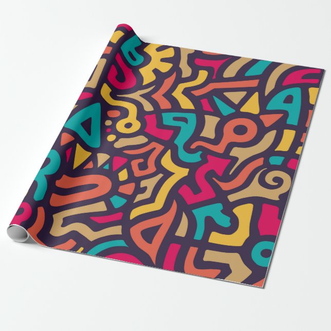 Seamless Pattern with Graffiti Curve Shapes. Mix o Wrapping Paper (Unrolled)