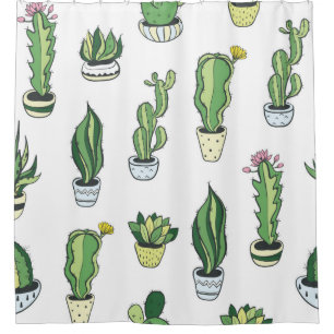 Seamless pattern with green cactus and succulents