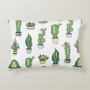 Seamless pattern with green cactus and succulents  accent pillow
