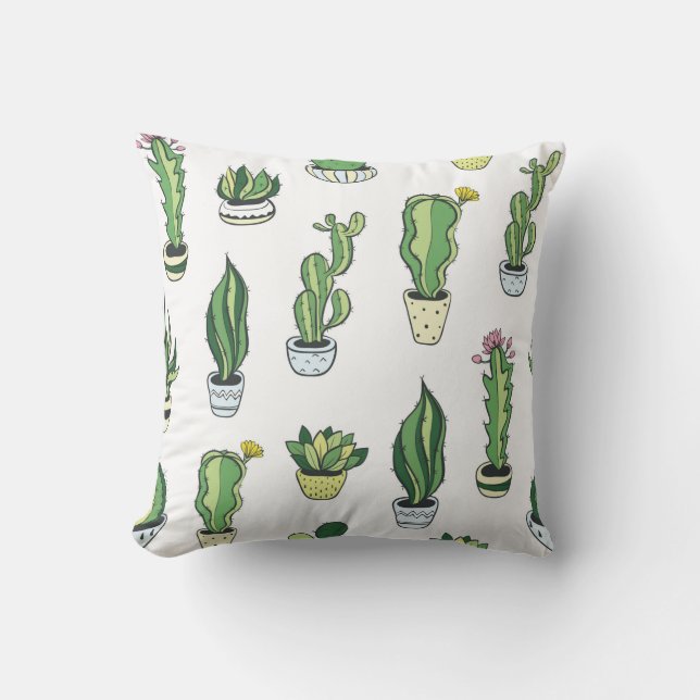 Seamless pattern with green cactus and succulents  throw pillow (Front)