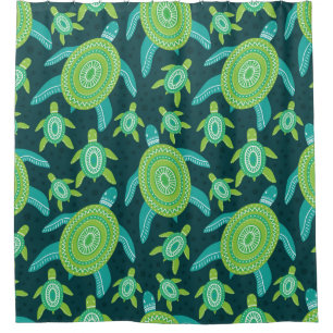 Seamless pattern with green ornament turtles. Sea