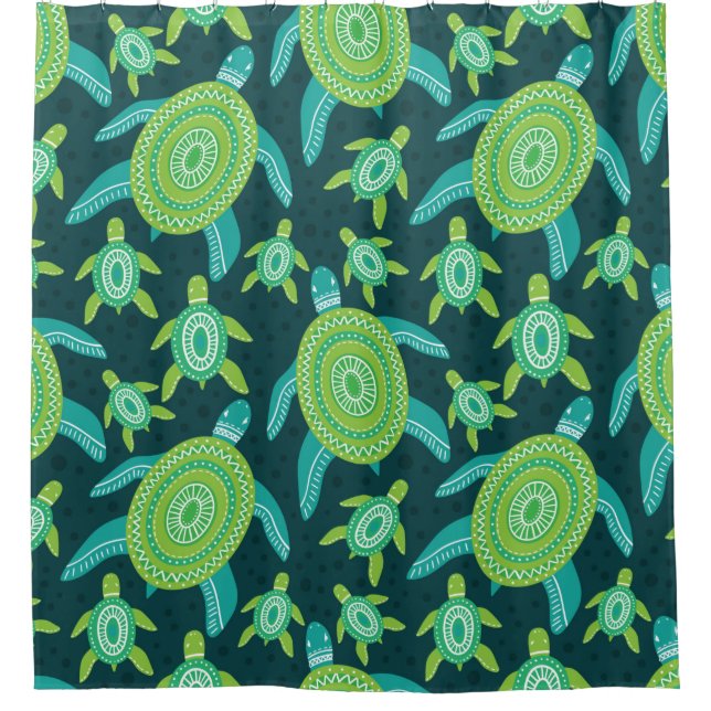 Seamless pattern with green ornament turtles. Sea  (Front)