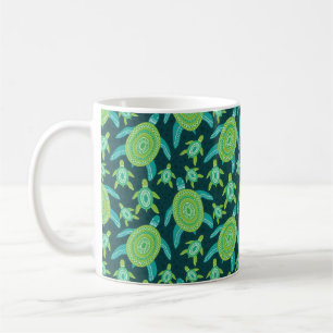 Seamless pattern with green ornament turtles. Sea Coffee Mug