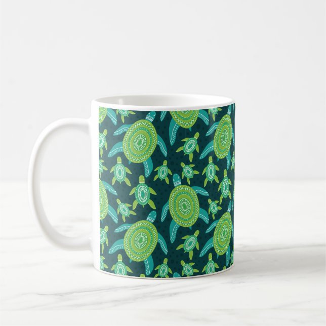 Seamless pattern with green ornament turtles. Sea  Coffee Mug (Left)