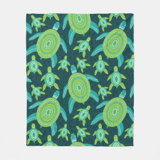Seamless pattern with green ornament turtles. Sea  Fleece Blanket