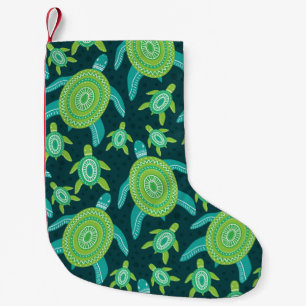 Seamless pattern with green ornament turtles. Sea Small Christmas Stocking
