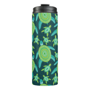 Seamless pattern with green ornament turtles. Sea  Thermal Tumbler