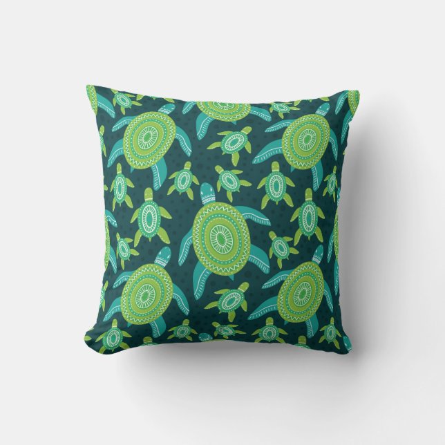 Seamless pattern with green ornament turtles. Sea  Throw Pillow (Front)