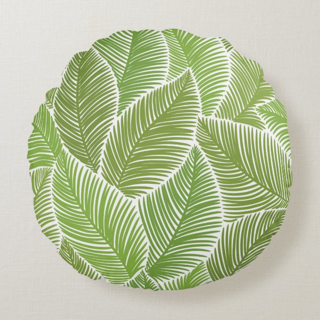 Seamless pattern with green palm leaves round pillow (Front)