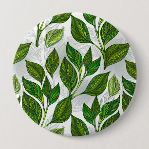 Seamless Pattern with Green Tea Leaves 4 Inch Round Button