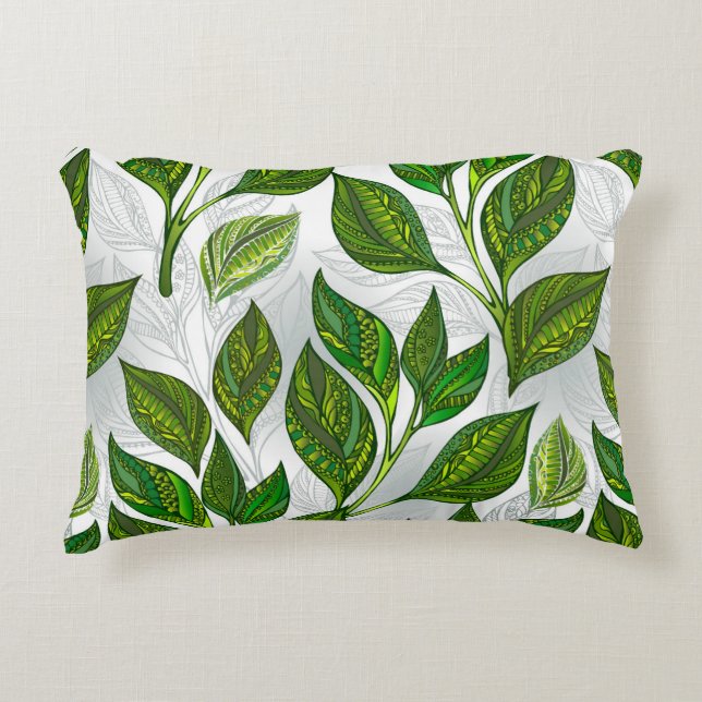 Seamless Pattern with Green Tea Leaves Accent Pillow (Front)