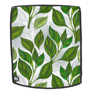 Seamless Pattern with Green Tea Leaves Backpack