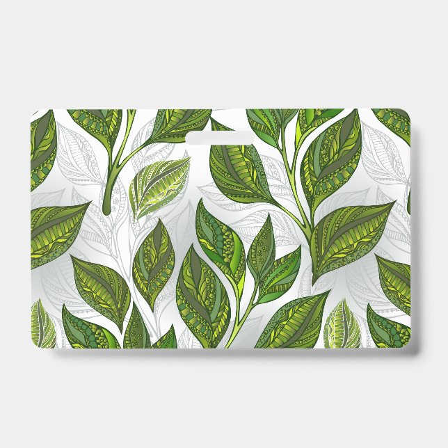 Seamless Pattern with Green Tea Leaves Badge (Front)