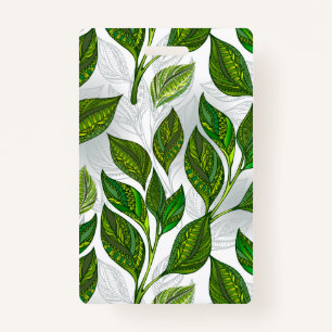 Seamless Pattern with Green Tea Leaves Badge