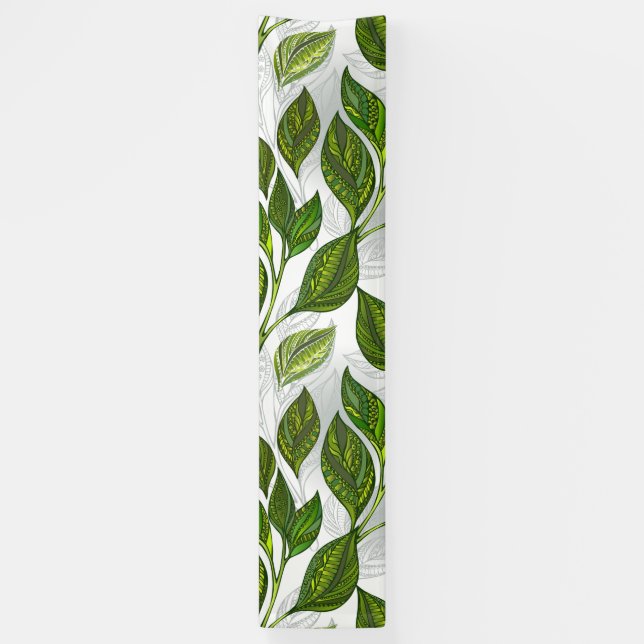 Seamless Pattern with Green Tea Leaves Banner (Vertical)