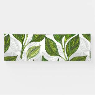 Seamless Pattern with Green Tea Leaves Banner