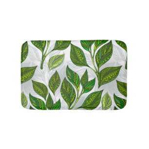 Seamless Pattern with Green Tea Leaves Bath Mat