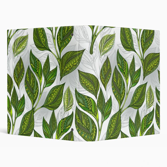 Seamless Pattern with Green Tea Leaves Binder (Background)