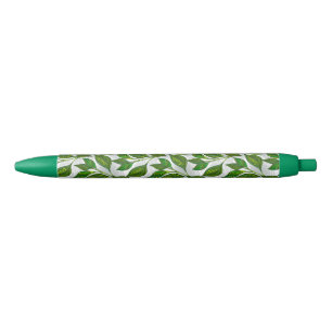 Seamless Pattern with Green Tea Leaves Black Ink Pen