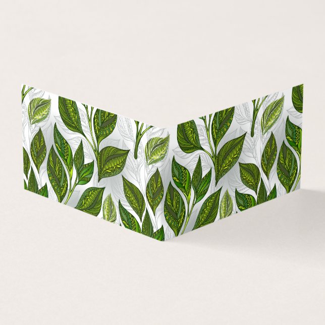 Seamless Pattern with Green Tea Leaves Business Card (Outside)