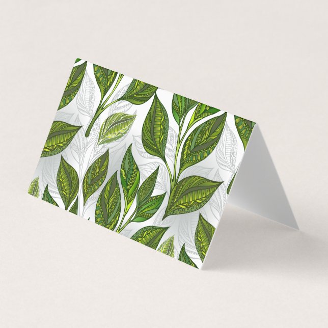 Seamless Pattern with Green Tea Leaves Business Card (Front)