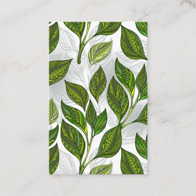Seamless Pattern with Green Tea Leaves Business Card (Front)