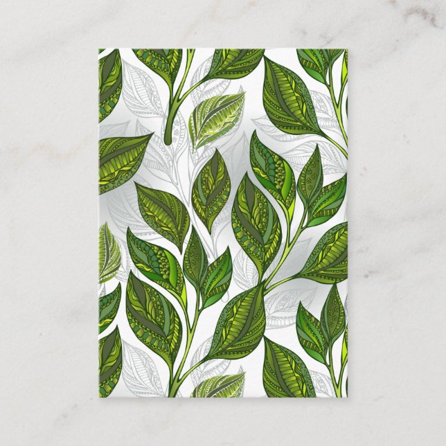 Seamless Pattern with Green Tea Leaves Calling Card (Front)