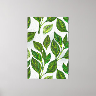 Seamless Pattern with Green Tea Leaves Canvas Print