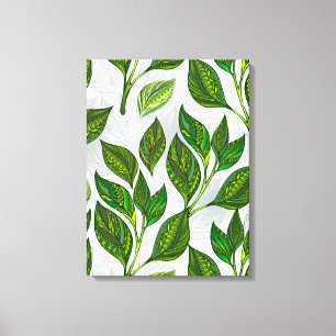 Seamless Pattern with Green Tea Leaves Canvas Print