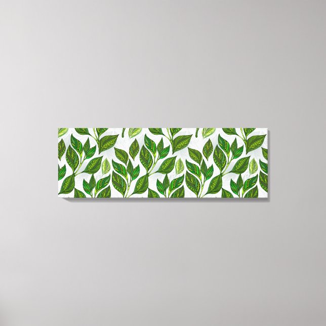 Seamless Pattern with Green Tea Leaves Canvas Print (Front)