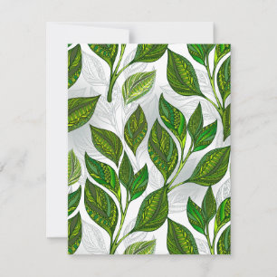 Seamless Pattern with Green Tea Leaves Card