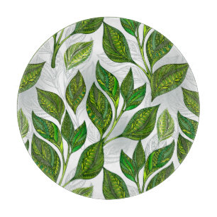 Seamless Pattern with Green Tea Leaves Cutting Board