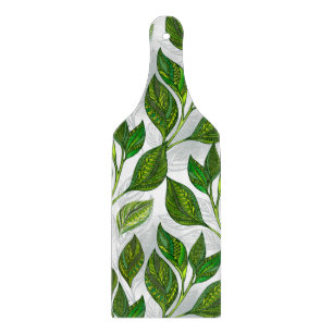 Seamless Pattern with Green Tea Leaves Cutting Board