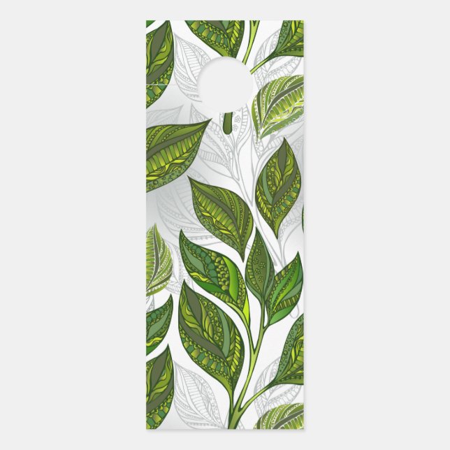 Seamless Pattern with Green Tea Leaves Door Hanger (Front)