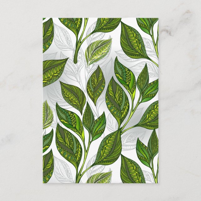 Seamless Pattern with Green Tea Leaves Enclosure Card (Front)